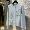 Cárdigan de punto suave, bordado floral dulce estilo coreano para mujer, otoño e invierno, holgado, casual, suave, versátil