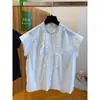 Camisa Branca Franzida Estilo Francês para Mulheres, Manga Curta, Novo Verão 2026, Caimento Solto, Reduz a Idade, Top com Mangas Levemente Volumosas