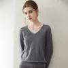 Suéter 100% cachemir puro para mujer, jersey sin costuras de cuello en V, capa base de punto, simple y versátil para usar en capas