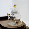 Pote de Mel de Vidro Estilo Japonês com Tampa Garrafa de Mel de Vidro para Mexer Criativo Doméstico Transparente Simples Copo de Geleia com Tampa