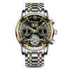 Bodaq Nuevo Reloj Mecánico Totalmente Automático Impermeable Multifuncional para Hombre Esqueleto Luminoso Correa de Acero Inoxidable Calendario