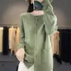 Cárdigan de punto de cuello redondo transfronterizo con un nuevo diseño para otoño e invierno, tejido de punto de manga larga para mujer, versátil, adelgazante, de corte holgado y adecuado para usar en capas