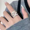 Anillo Geométrico Retro de Plata de Ley S925 para Mujer, Estilo Minimalista, Lujo Ligero, Versátil, Anillo Abierto Ajustable para el Dedo Índice, Producto Nuevo