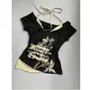Camiseta Falsa de Dos Piezas de Manga Corta para Mujer, Estilo Vintage, Diseño Verano 2026, Top Corto, Retro Americano, Cuello Halter Vintage