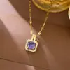Collar Cuadrado de Diamante Multicolor Ultra Brillante Transfronterizo para Mujer, Circonia Multicolor, Cadena Versátil Elegante de Clavícula de Moda de Alta Gama Venta al por Mayor