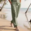 Pantalones Largos de Verano para Hombre Pantalones de Playa Cordón Cintura Elástica Rectos Color Sólido Cómodos Moda Diaria Streetwear