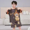 Pijama de Algodón Puro para Niños Estilo Dibujos Animados, Shorts de Manga Corta Finos de Verano, Ropa para Aire Acondicionado, Conjunto de Ropa para el Hogar para Niños que se Puede Usar Afuera
