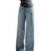 Jeans rectos para mujer con bordado de estrella azul, nuevos estilos de verano y otoño, tallas grandes, corte holgado, efecto adelgazante, pantalones de pierna ancha