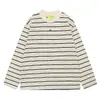 Camiseta de Manga Larga a Rayas con Bloques de Color Estilo Retro Americano para Hombre, Primavera Holgada Estilo Callejero Cuello Redondo Manga Corta Ins