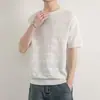 Camiseta de Manga Curta Dropshipping Masculina de Verão Nova Cor Pura Gola Redonda Listrada Respirável Malha