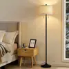 Nueva lámpara de pie de tela estilo nórdico de Amazon, versión mejorada para sala de estar y dormitorio, lámpara de pie de tela negra de doble pantalla