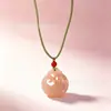 Nuevo Collar Colgante de Calcedonia Rosa Estilo Chino para Mujer, Cadena para Clavícula con Colgante Cuadrado Estilo Nacional Lujo Ligero, Regalo para Mamá