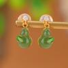 Um Veado Prata S925 Prata Esterlina Banhado A Ouro Hetian Jade Jaspe Vintage Moda Nacional Esmalte Folu Cabaça Folha De Bambu Brincos