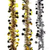 Fita Decorativa Garland de Estrelas Preto e Dourado para Ano Novo 2m Adereços de Decoração para Festa de Véspera de Ano Novo Ornamento Pendente de Lantejoulas de Estrela