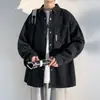 Camisa de Trabalho de Algodão Puro Retrô Japonês Masculina Primavera Outono Casual Estilo de Rua Bonita Cor Sólida Tamanho Grande Solta Gola Lapela Camisa Jaqueta