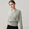 Suéter Base Feminino Gola V Cruzada Cashmere Outono Inverno Novo Estilo Design de Furos Bainha Emagrecedor Pulôver Tendência