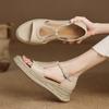 Sandalias de Verano 2025 para Mujer, Cómodas, Versátiles, de Paja, con Plataforma Gruesa, Cuña, Piel de Oveja, Punta Redonda, Punta Abierta, Piel Genuina, Casual, con Tira Trasera