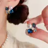 Pendientes de Flor de Cristal Cuadrados Retro Franceses con Perlas Exquisito Diseño Versátil de Lujo Ligero Pendientes Muy Brillantes Venta al por Mayor