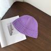 Sombrero de Pescador de Lana Gruesa Azul para Mujer Otoño Otoño e Invierno Estilo Coreano Combinable Cabeza Grande Cálido Borde Bloqueado Sombrero de Cubo Tejido Trendy