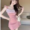 Vestido Estilo Deseo Puro con Encaje, Puntada de Encaje, Lazo Francés, Falda de Verano, Cintura Ajustada, Elegante Falda de Cintura Alta, Falda Línea A