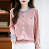 Chaqueta cárdigan de punto fina de manga larga para mujer para principios de otoño, nuevo estilo otoño e invierno 2026, corte holgado, lana fina, versátil