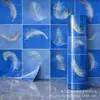 Adesivos de parede autoadesivos IXPE transfronteiriços, adesivos de parede de fundo azul com padrão de pena de alto brilho, material em rolo decorativo atacado
