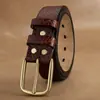 Cinturón de Hebilla de Aguja de Piel de Vaca para Jóvenes y Personas de Mediana Edad, Cuero Genuino, Cinturón de Moda y Versátil, Cinturón Retro para Jeans