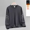 Sudadera de otoño e invierno para hombre, corte holgado, forro polar, engrosada, sin capucha, cuello redondo, manga larga, talla grande, moderna y versátil