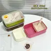 Cantimplora Portátil de Picnic para Estudiantes con Cubiertos, Popote, Fiambrera Rectangular de Plástico Portátil Estilo Escandinavo, Juego de Tetera Oso