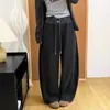 Pantalones de pierna curva de plátano en color de contraste para mujer Otoño Invierno Nuevos con cordón, drapeados, adelgazantes, de pierna ancha, de moda, versátiles, simples, casuales