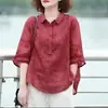 Nueva blusa de mujer, ligera, elegante, de jacquard, vintage, de manga media, con cuello, adelgazante y que favorece la figura