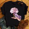 Amazon desejo manga curta Europeu e Americano divertido estampa de menina Padrão Gola redonda manga curta camiseta feminina Gola redonda pescoço