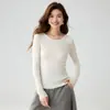 Suéter Estético Básico de Terciopelo Baicai de Cachemira Pura para Mujer, Tejido de Cuello Redondo, Corte Ajustado, Capa Base Versátil