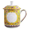 Taza de Té Exquisita Esmaltada de Jingdezhen Taza para Reuniones de Negocios Oficina Taza de Cerámica Dorada Pintada con Tapa Taza para Beber
