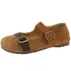 Sapatos Mary Jane Retro de Camurça Femininos 2026 Outono Novo Tira com Fivela Dupla Aumentador de Altura Tira Única Sapatilhas Sapatos Individuais
