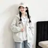 Chaqueta con Capucha Bordada para Niñas, Nuevo Estilo Primavera y Otoño, Sudadera con Cremallera para Niños Mayores, Versión Coreana, Top Casual Holgado, Atuendo de Otoño de Moda