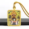 Thangka Dragão Pintado à Mão Estilo Xizang 4x5 Cinco Senhores Thangka Amarelo Deus da Riqueza Cinco Direções Deus da Riqueza Thangka Quadrado Pingente Amuleto Buda Portátil