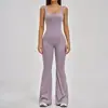 Atacado transfronteiriço de roupas de yoga, macacão esportivo com costas bonitas, macacão fitness modelador com boca de sino leve e decote U grande, calça comprida para mulheres, dropshipping