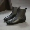 Jiezhou Colección Otoño 2026: Piel de vaca de primera capa, botines de punta retro tejidos a mano, de suela plana, cómodos y elegantes para mujer