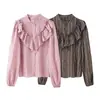 Para Comércio Exterior Transfronteiriço Europeu e Americano Roupas Femininas, Popular no Aliexpress, Camisa Decorativa de Listras Simples Versátil para Camadas Outono