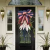 Nueva Corona de Día de la Independencia Americana Transfronteriza con Espigas de Trigo Rojas, Blancas y Azules, Corona Decorativa de Pared Colgante para Patio y Puerta Principal