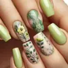 24 Pares de Unhas Postiças Vestíveis de Flor Pastoral das Quatro Estações, Comprimento Médio, Doce, Frescas, Unhas de Manicure Vestíveis para Mulheres, Exportação