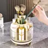 Caja de almacenamiento de brochas cosméticas de escritorio de gran capacidad para lápiz labial, estante giratorio transparente para lápices de cejas.