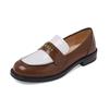 Mocasines de Cuero Completo con Hebilla Dorada Pequeña a Juego de Colores Versátiles Estilo Británico Otoño 2022 Nuevos Zapatos de Cuero Pequeños de Tacón Bajo Punta Redonda Zapatos de Una Capa para Mujer