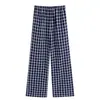 Calça de Pano Xadrez Ruth com Recortes Wide Leg para Mulheres Verão 2025 Nova Cintura Alta Drapeada Solta Afinando Casual Comprimento Total