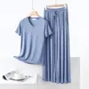 Conjunto de camiseta casual suelta fina de modal para mujer, primavera y verano, estilo coreano, manga corta, talla grande, conjunto delgado de dos piezas
