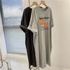 Vestido Camiseta de Algodón para Mujer Verano Nuevo Largo Medio Estilo Coreano Suelto Manga Corta Vestido Largo Simple Moda Vestido Estampado