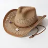 Sombrero de vaquero de paja calada estilo americano, sombrero de paja de ala ancha western transpirable para el verano, sombrero para el sol para exteriores, moderno