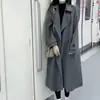 Abrigo de lana con cuello de traje gris para mujer, otoño e invierno, de alta gama, elegante, estilo coreano, holgado, abrigo largo de lana, transfronterizo