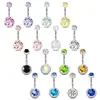 16 piezas de acero inoxidable doble perforación ombligo clavo color de pintura ombligo bola de goma anillo de ombligo con purpurina juego